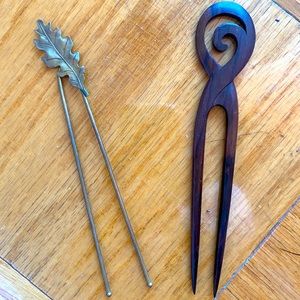 Wood/metal hair pin, stick, fork